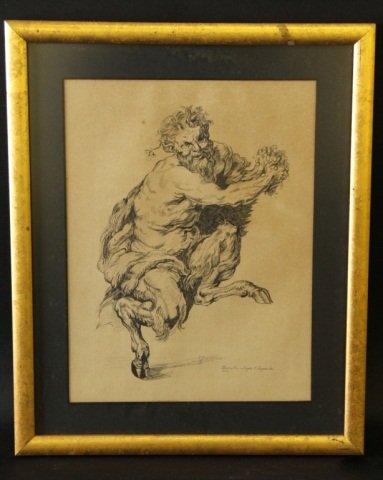 DIMITRIS PETROPOULOS DRAWING:: Pen and Ink Drawing circa 1966. 12.75"Hx9.5"W sight. 17.25"Hx14.25"W frame.