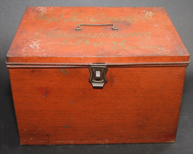 RED TOLE WARE BOX:: 10.25"H X 15.5"W X 12"D.