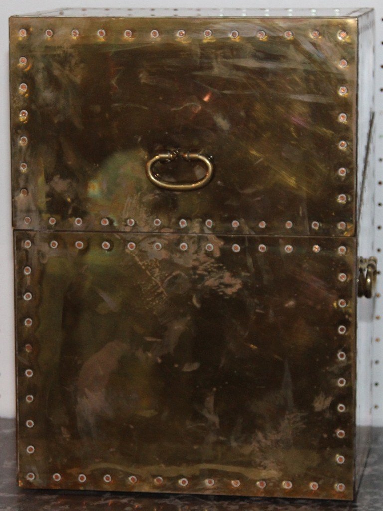 TALL BRASS COAL BOX:: 18.25" X 13"W X 9.25"D