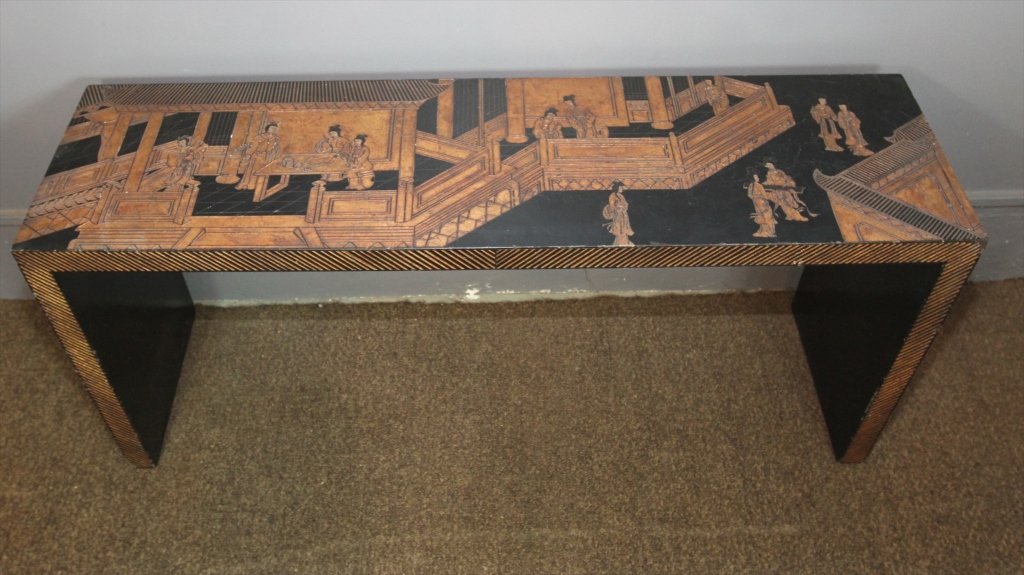 CHINOISERY SOFA TABLE:: 26"H X 58"W X 16"D