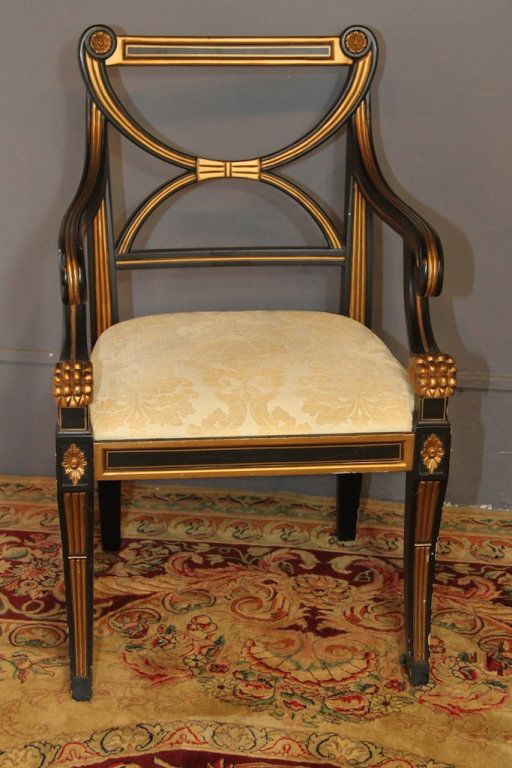 CHELSEA EBONY & GILT ARMCHAIR:: 39"H X 24"W X 21"D