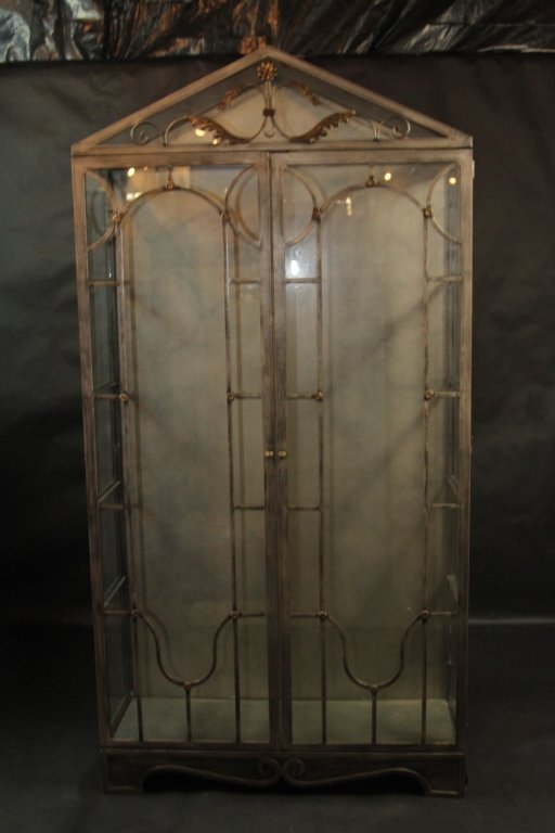 MAITLAND SMITH WROUGH IRON GLASS VITRINE DISPLAY:: 84"H X 42.5"W X 16"D