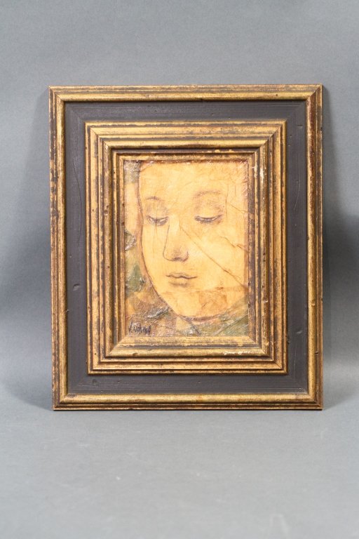 V. MITCHELL "THOUGHTS":: Sight: 6"H X 4.25"W Frame: 11"H X 9.25"W