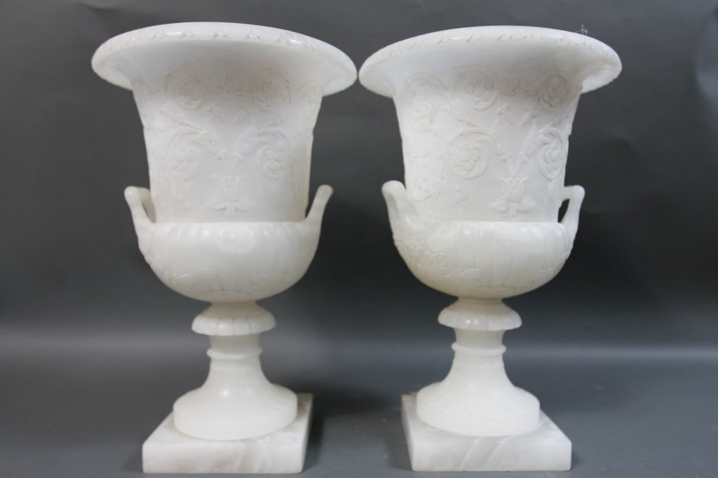 CLASSICAL ALABASTER URNS:: 14.5"H X 9.5"D