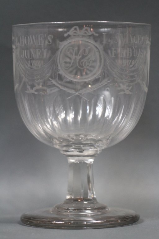 18TH C. FRENCH ETCHED GLASS TROPHY CUP:: 8" X 5.5"D