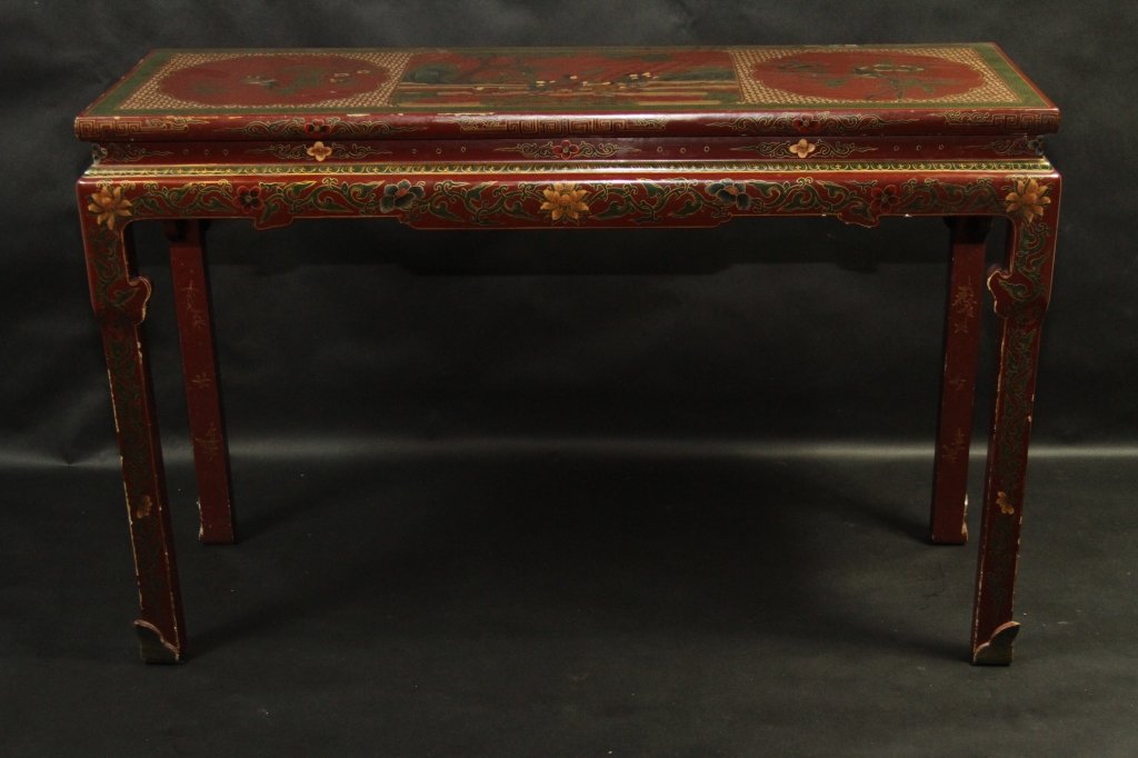 CHINESE ANT. LACQUERED CHINOISERIE SOFA TABLE:: From the estate of Thomas Walter Bickett, the 54th Governor of North Carolina from 1917 to 1921.