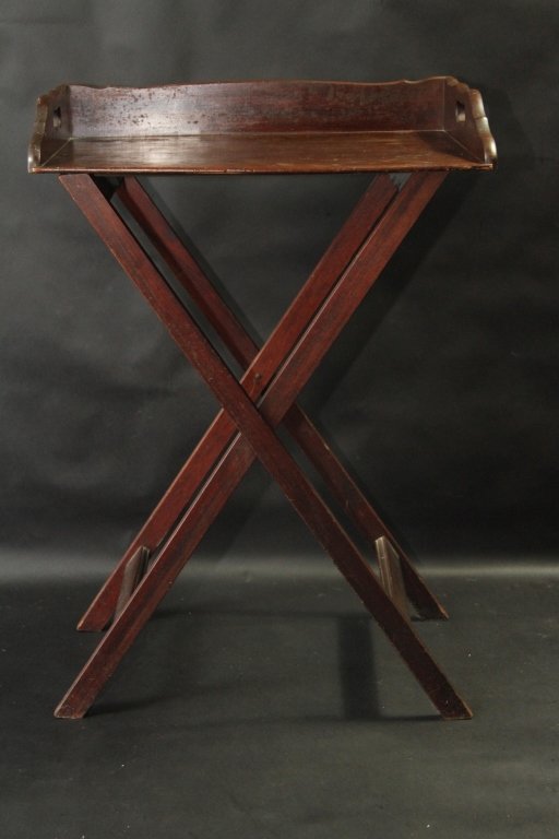 ENGLISH MAHOGANY TRAY ON STAND:: ENGLISH MAHOGANY TRAY ON STAND: