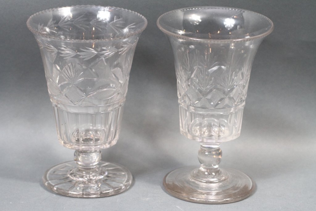 CUT GLASS PAIR OF VASES:: 8"H X 5.5"D