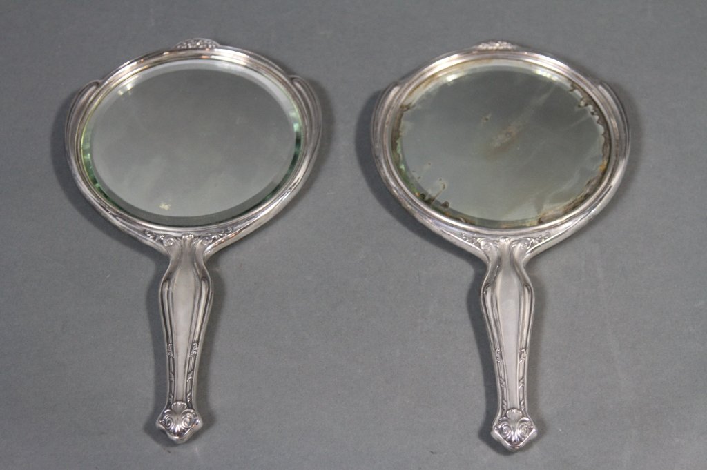 STERLING BEVELED LADIES HAND MIRRORS:: 11" X 6"