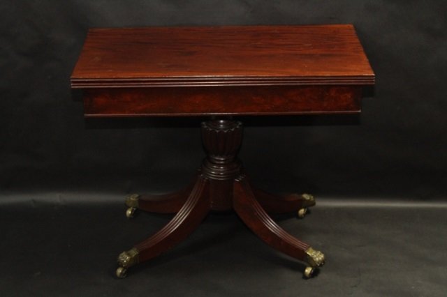 BALTIMORE MAH. CARD TABLE C.1815 ATTR. NEEDLES/CAMP :: BALTIMORE MAHOGANY CARD TABLE CIRCA 1815 ATTRIBUTED TO JOHN NEEDLES OR WILLIAM CAMP: Double Reeding