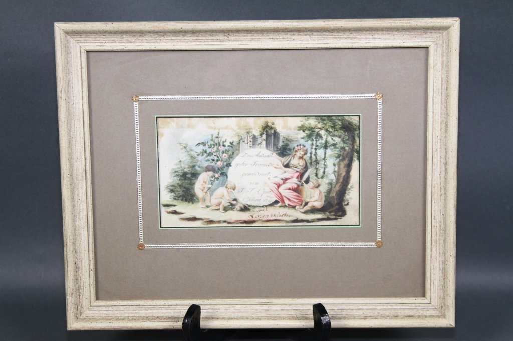 18TH CENTURY ORIGINAL WATERCOLOR:: "Altar of Friendship" Sight: 4"H X 7"W Frame: 10.5"H X 13"W