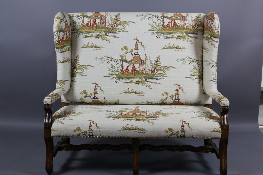 ENGLISH RALPH LAUREN HIGHBACK LOVESEAT: ORIENTAL CHINTZ_x000D_ 50"H X 52"W X 29.5"D