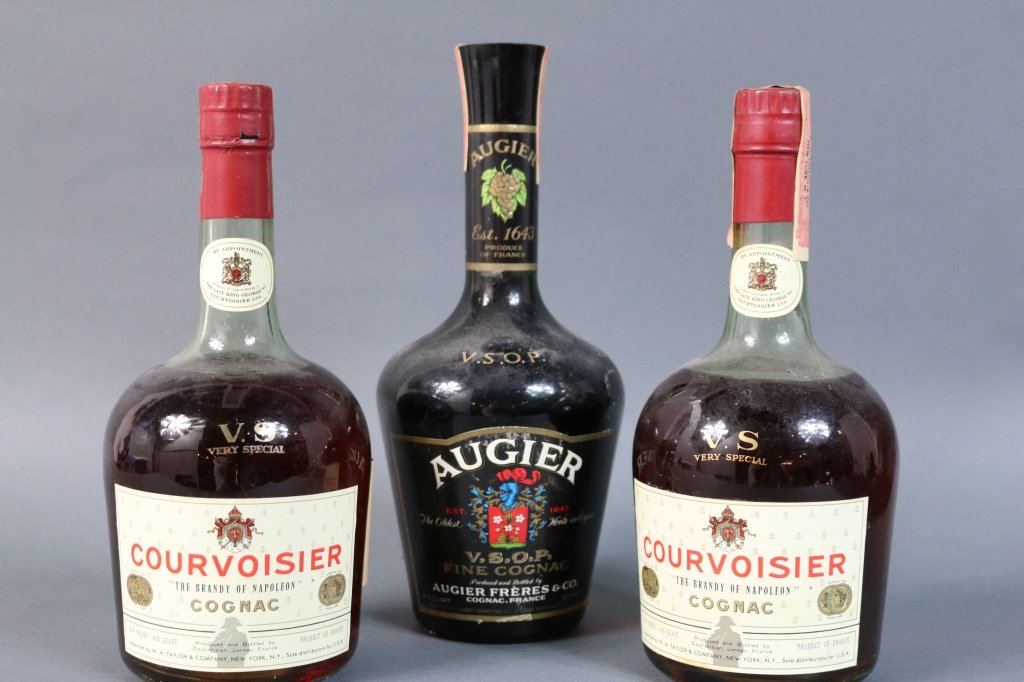 COGNAC LOT OF COURVOISIER/AUGIER: 2 bottles Courvoisier and one bottle of Augier V.S.O.P. Fine Cognac