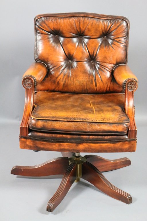 ENGLISH BEVAN FUNNEL LEATHER DESK CHAIR: ENGLISH BEVAN FUNNEL LEATHER DESK CHAIR
