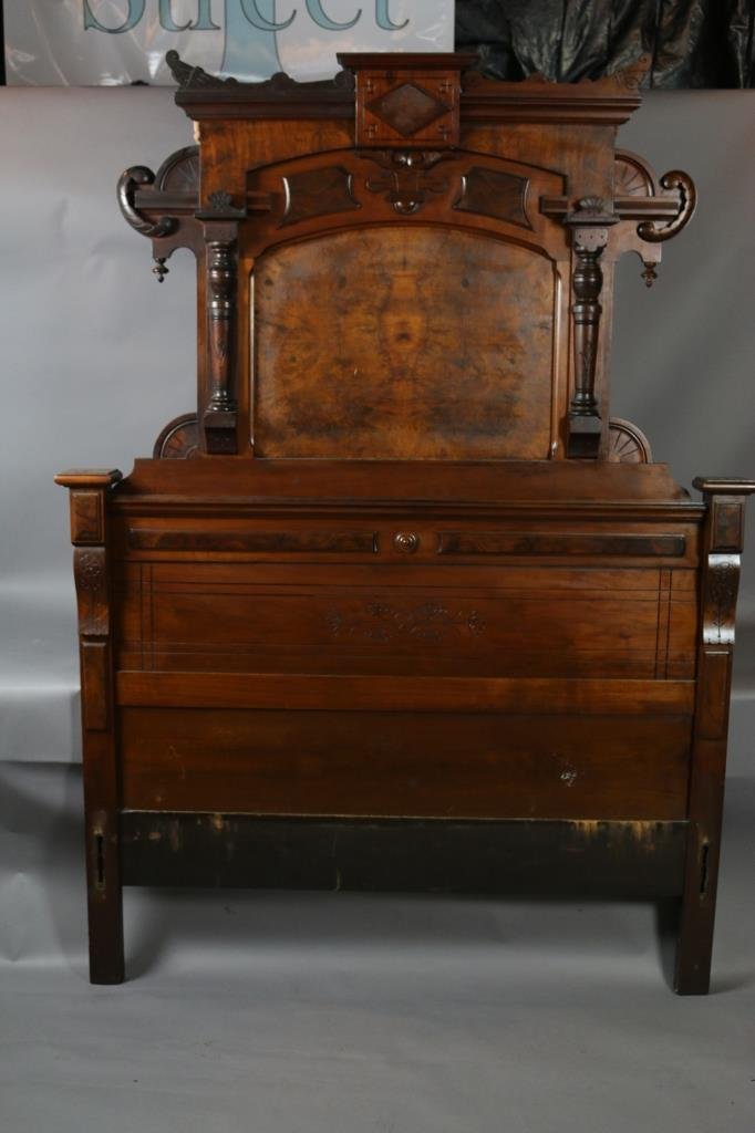 VICTORIAN ANTIQUE WALNUT HIGH BACK WALNUT BED: VICTORIAN ANTIQUE WALNUT HIGH BACK WALNUT BED EASTLAKE ERA