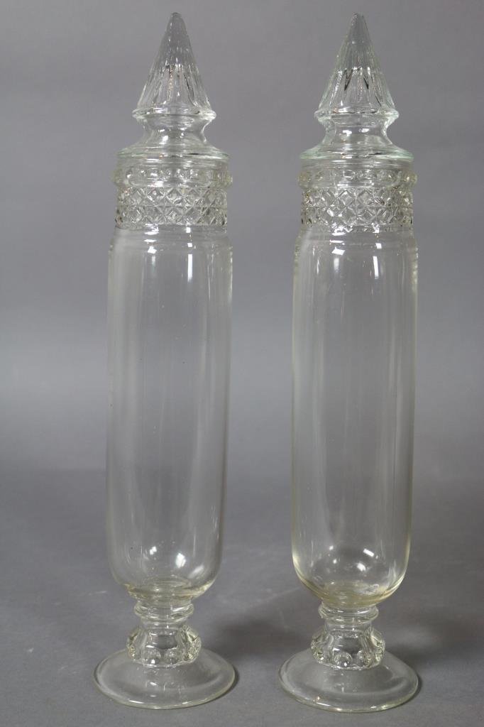DRUGGIST TALL 19TH C. ANTIQUE APOTHECARY JAR PAIR: DRUGGIST 19TH C. ANTIQUE APOTHECARY JAR PAIR. THIS PAIR IS VERY TALL AND UNUSUALLY RARE. HAND BLOWN