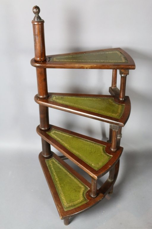 ENGLISH ANTIQUE LIBRARY/BED STEPS: ENGLISH ANTIQUE LIBRARY/BED STEPS. HAND TOOLED LEATHER. MAHOGANY