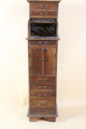 MAHOGANY TALL ROLL-TOP TELEPHONE CABINET 20TH C.: TALL ROLL-TOP CABINET