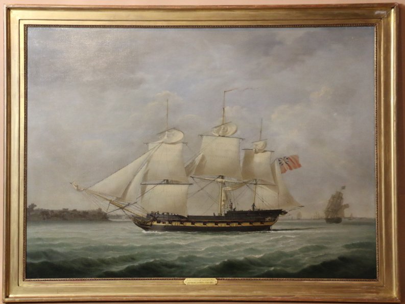ROBERT DODD (1748-1815) OIL ON CANVAS: "AN EAST INDIAMAN OFF SOUTHAMPTON WATER"; 33" X 44 1/8"; FROM THE RJ REYNOLDS COLLECTION, ATTRIBUTED TO ROBERT DODD; BENEFITTING THE ARTS COUNCIL OF WINSTON SALEM