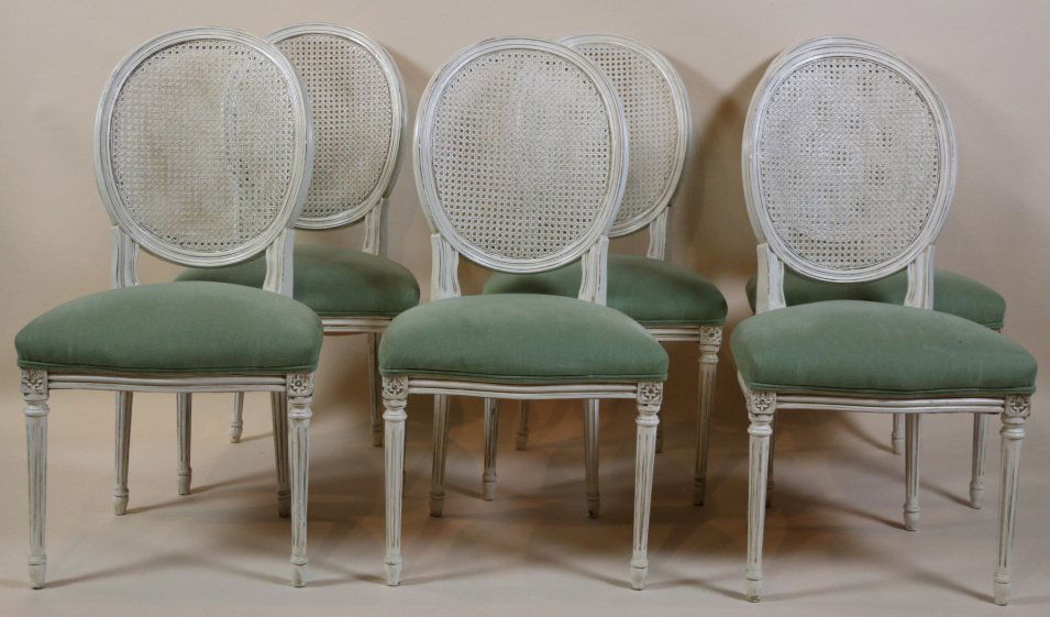 FRENCH OVAL CANED BACK CHAIR SET OF SIX: SET OF 6 ANTIQUE OVAL CANED BACK CHAIRS