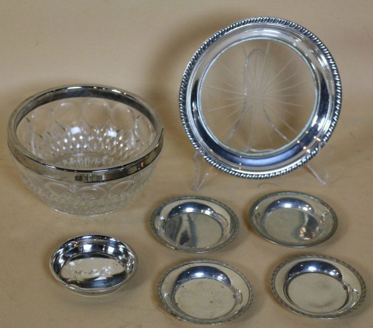 STERLING BOWL,BUTTER PAT & COASTER LOT: STERLING BOWL,BUTTER PAT & COASTER LOT