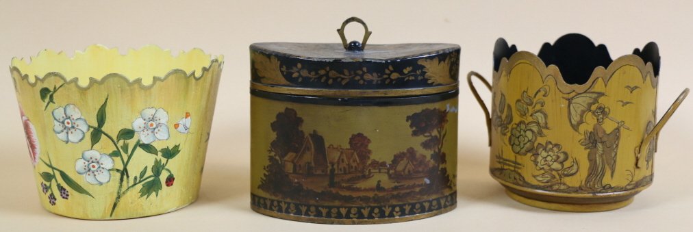 VINTAGE TOLE LOT: CACHE POT AND OVAL PIECES