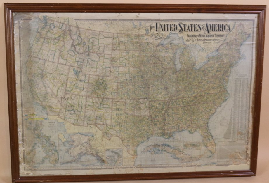 PALATIAL US COUNTY MAP: US MAP; S: 39.5" X 58"; F: 43" X 61"; PUBLISHED BY NATIONAL PUBLISHING COMPANY, BOSTON,MASS.