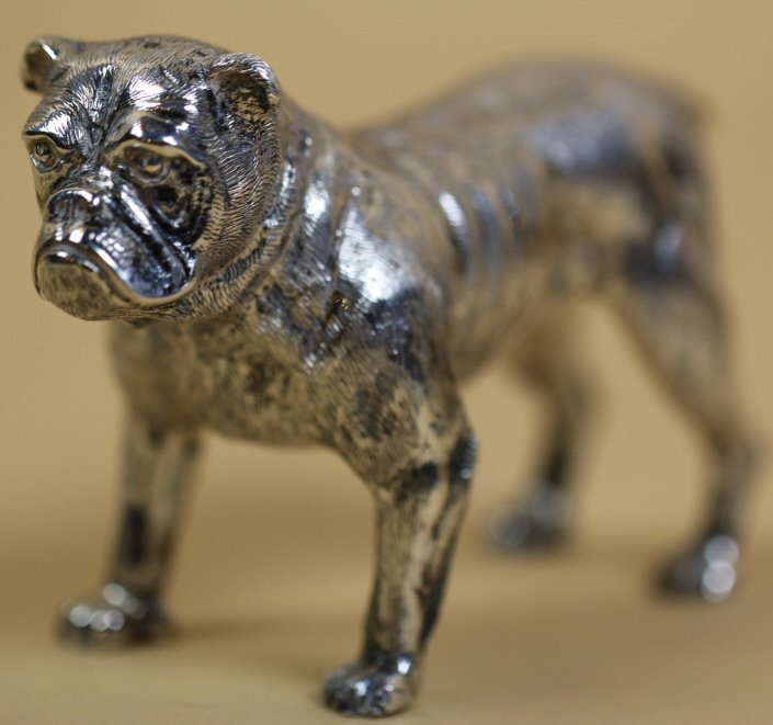 KIRK & SON STERLING SILVER ENGLISH BULLDOG: STERLING SILVER ENGLISH BULLDOG; MARKED KIRK & SON STERLING ON THE BELLY