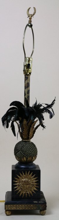 FREDERICK COOPER MODERN FEATHER/GILT LAMP: FREDERICK COOPER MODERN FEATHER AND GILT DECORATED LAMP
