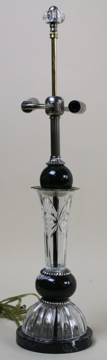 FREDERICK COOPER/TYNDALE MARBLE/CHROME/CRYSTAL: FREDERICK COOPER./TYNDALE MARBLE, CHROME,AND CRYSTAL LAMP