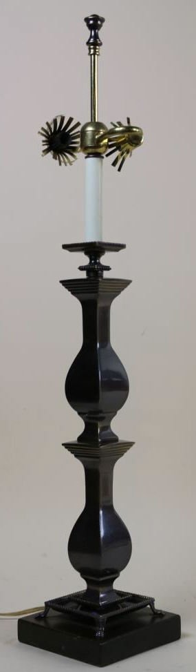 FREDERICK COOPER BRONZE PATINA CANDLESTICK LAMP: FREDERICK COOPER BRONZE PATINA CANDLESTICK LAMP