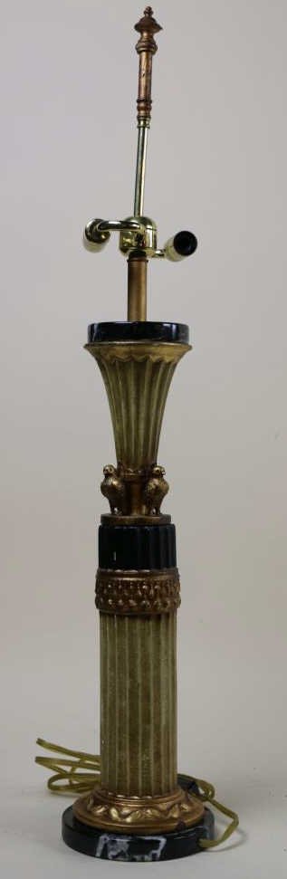 FREDERICK COOPER MARBLE MOUNTED LAMP: FREDERICK COOPER MARBLE MOUNTED GILT DECORATED LAMP