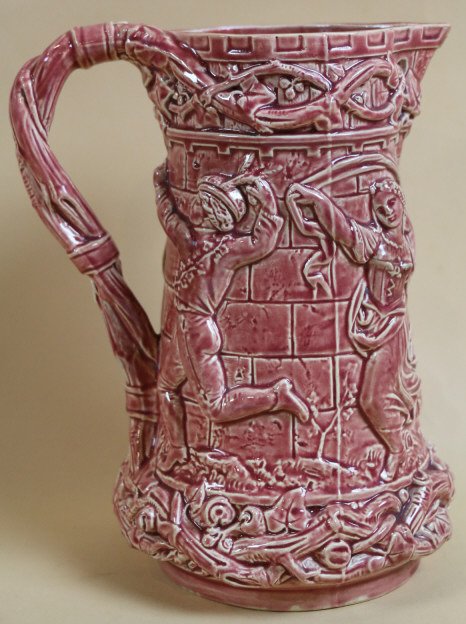 MINTON CERAMIC RED FIGURAL PITCHER: MINTON CERAMIC RED FIGURAL PITCHER