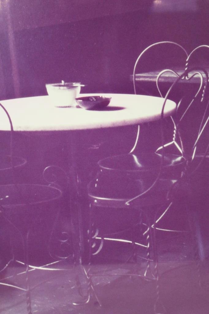 RAMENON JUEM "TABLE AND CHAIR" 1975: F: 23.5" X 31" S: 20" X 13.5"