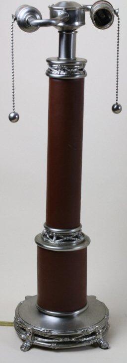FREDERICK COOPER PEWTER / LEATHER MODERN LAMP: FREDERICK COOPER PEWTER / LEATHER MODERN LAMP