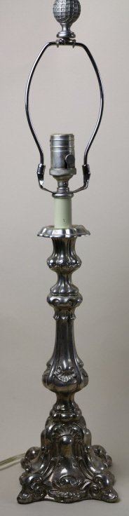 FREDERICK COOPER SILVER CANDLE PRICK LAMP: FREDERICK COOPER SILVER CANDLE PRICK LAMP