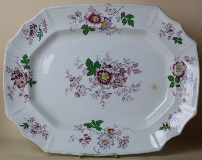 ENGLISH ANTIQUE FLORAL PLATTER: ENGLISH ANTIQUE FLORAL PLATTER