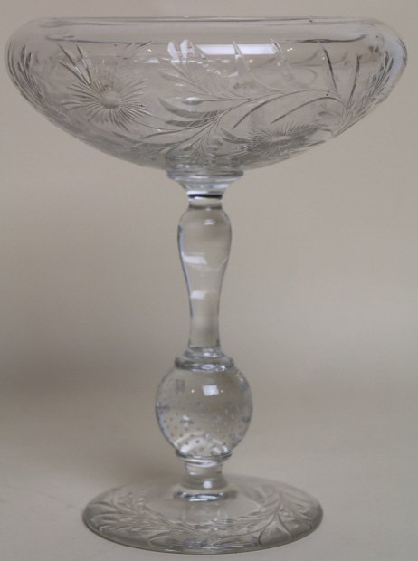 ANTIQUE ETCHED / CUT GLASS COMPOTE (1 of 4)
