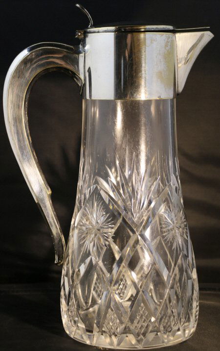 BRILLIANT CUT GLASS & SILVER OVERSIZED PITCHER (1 of 5)