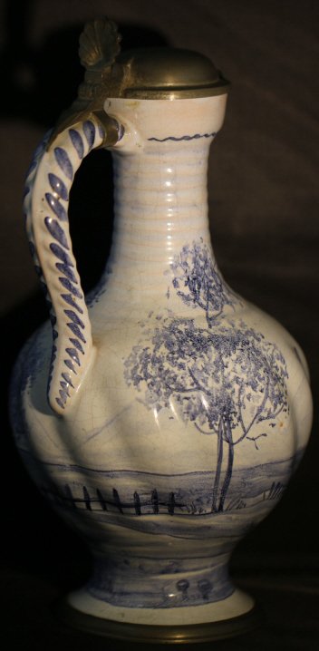 GERMAN ANTIQUE PEWTER / POTTERY PITCHER: GERMAN ANTIQUE PEWTER / POTTERY PITCHER