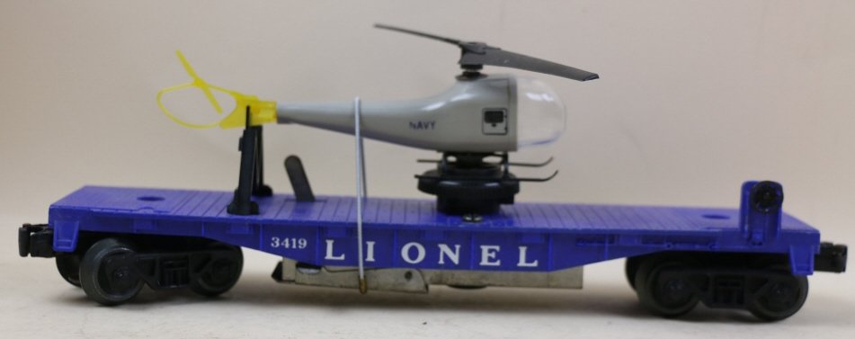 LIONEL U.S. NAVY HELICOPTER FLAT CAR 3419: O SCALE LIONEL U.S. NAVY HELICOPTER FLAT CAR 3419