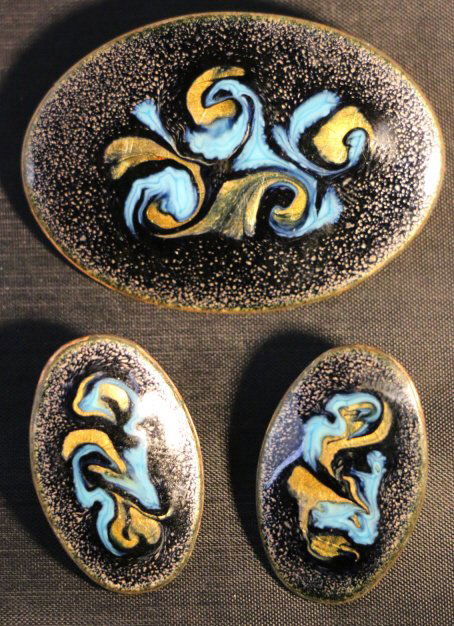 MIDCENTURY MODERN STERLING SILVER & ENAMEL SET (1 of 2)