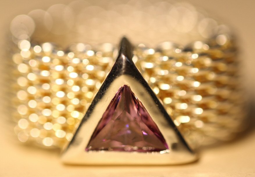 TIFFANY & CO. STERLING MESH AND AMETHYST RING: TIFFANY AND COMPANY STERLING MESH RING WITH AMETHYST STONE