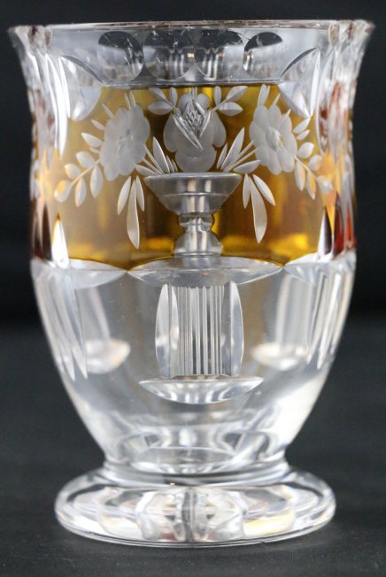 BOHEMIAN ANTIQUE CUT TO CLEAR GLASS VASE: BOHEMIAN AMBER TO CLEAR CUT GLASS VASE