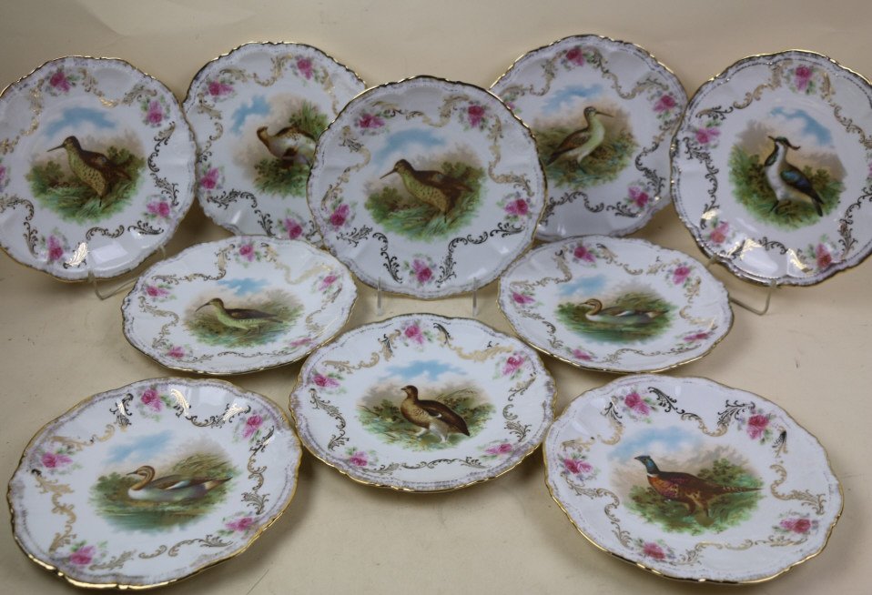 BAVARIAN HAND PAINTED AUDUBON PLATES: BAVARIAN HAND PAINTED AUDUBON PLATES--LOT OF 10