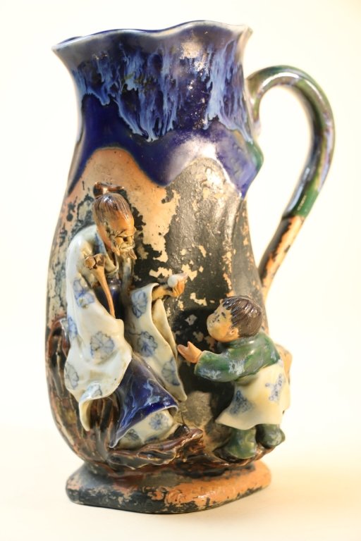JAPANESE ANTIQUE SUMIDA GAWA POTTERY PITCHER: JAPANESE SUMIDA GAWA POTTERY PITCHER