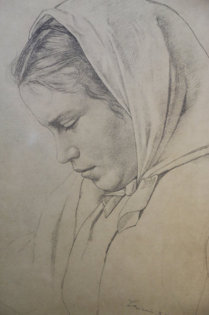 ILLEGEBLY SIGNED CHARCOAL STUDY PORTRAIT: ILLEGEBLY SIGNED CHARCOAL STUDY PORTRAIT
