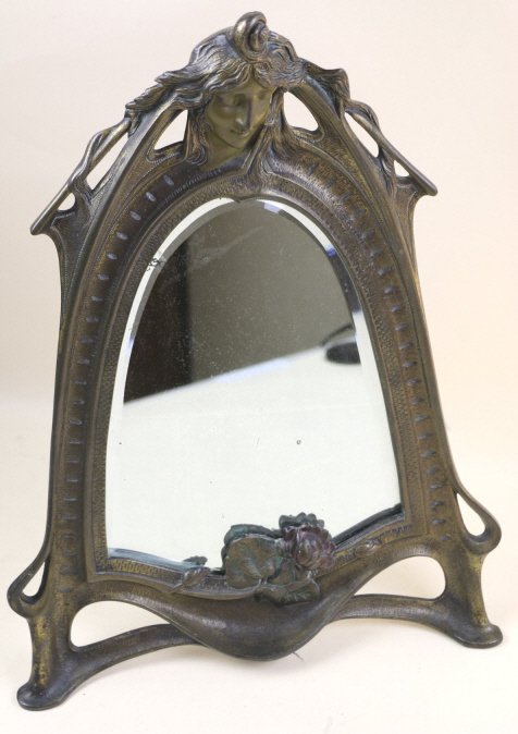 BRONZE ANTIQUE ART NOUVEAU DRESSING MIRROR: BRONZE ANTIQUE ART NOUVEAU DRESSING MIRROR