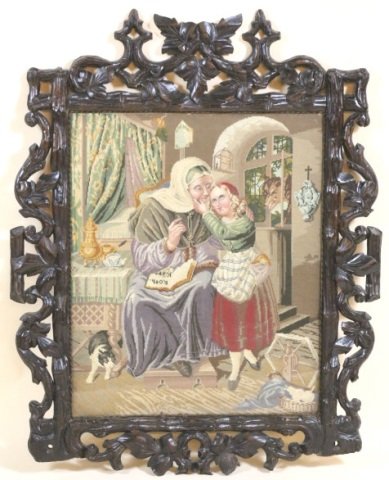 BLACK FOREST FRAMED NEEDLEPOINT: BLACK FOREST FRAMED NEEDLEPOINT; 45" X 36"