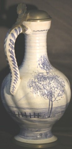 GERMAN ANTIQUE PEWTER / POTTERY PITCHER: GERMAN ANTIQUE PEWTER / POTTERY PITCHER